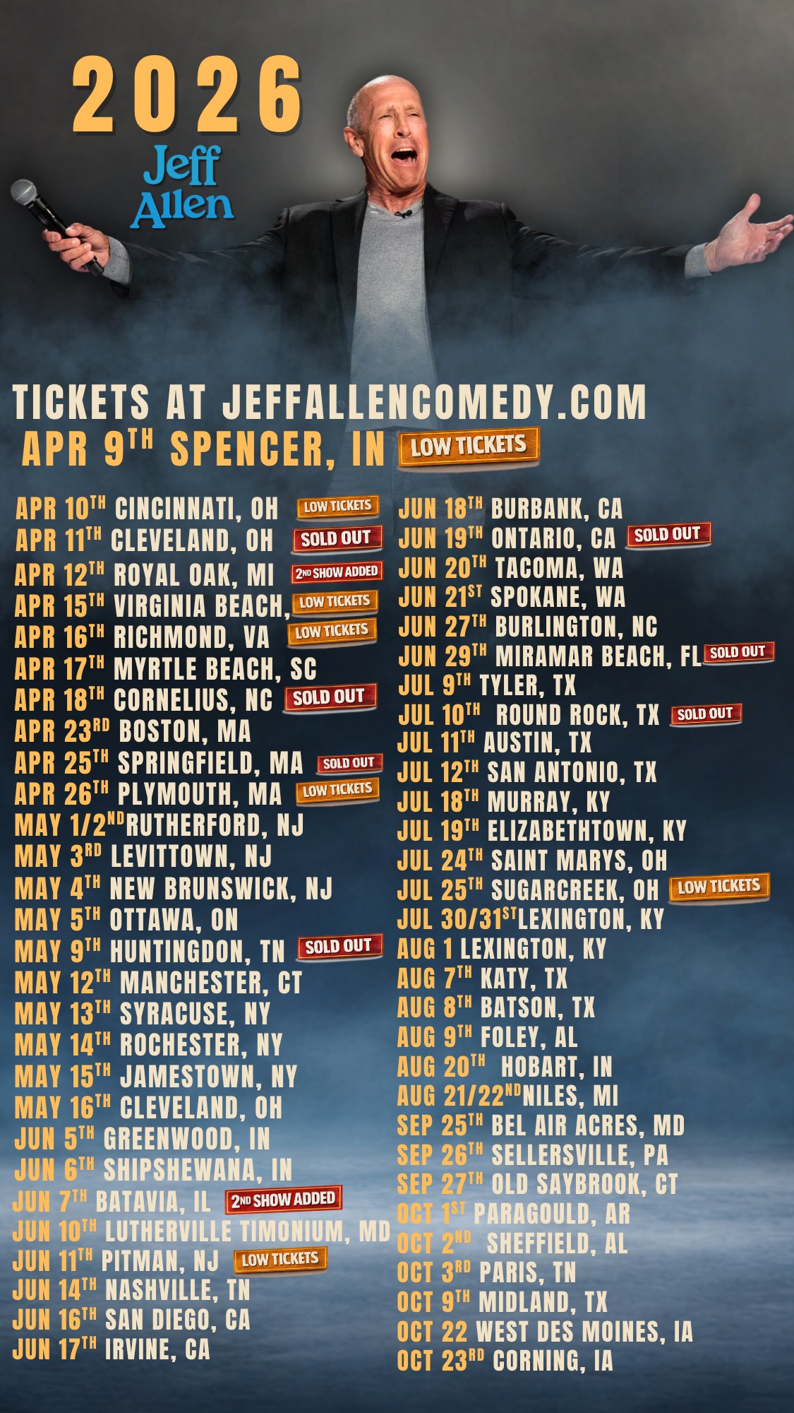 Jeff Allen My First 'Final' Farewell Tour Poster 2026–2027